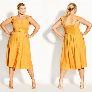 NWT City Chic Cheer Linen Midi Dress in Golden Yellow (Plus 16W) w/ Pockets